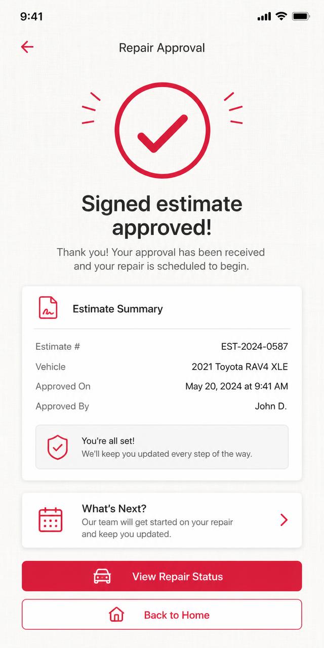 Digital approval for extra work app screen