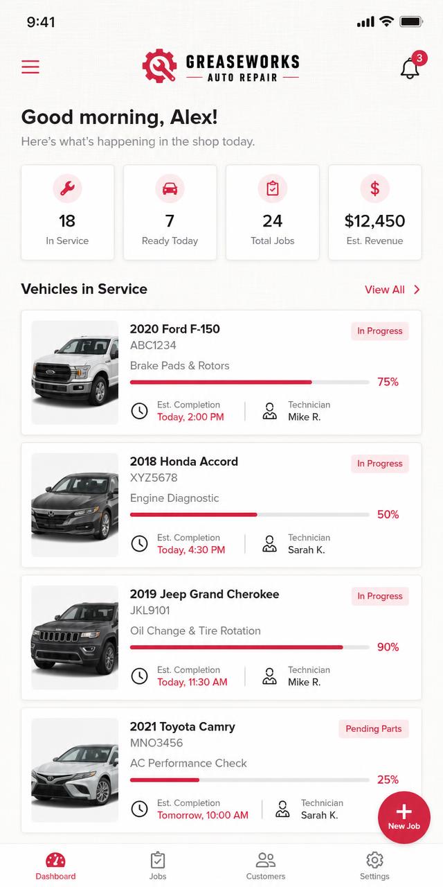 Loaner & rental coordination app screen